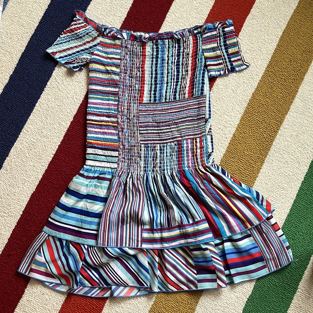 Parker XS dress - colorful strapless off shoulder sleeve. elastic waist